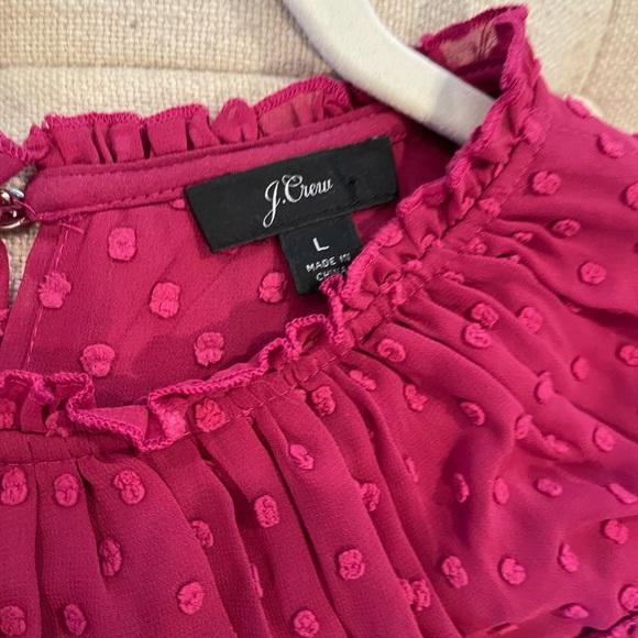 Jcrew raspberry Gathered Bib Top in Drapey Swiss Dot short sleeve shirt - Picture 7 of 10